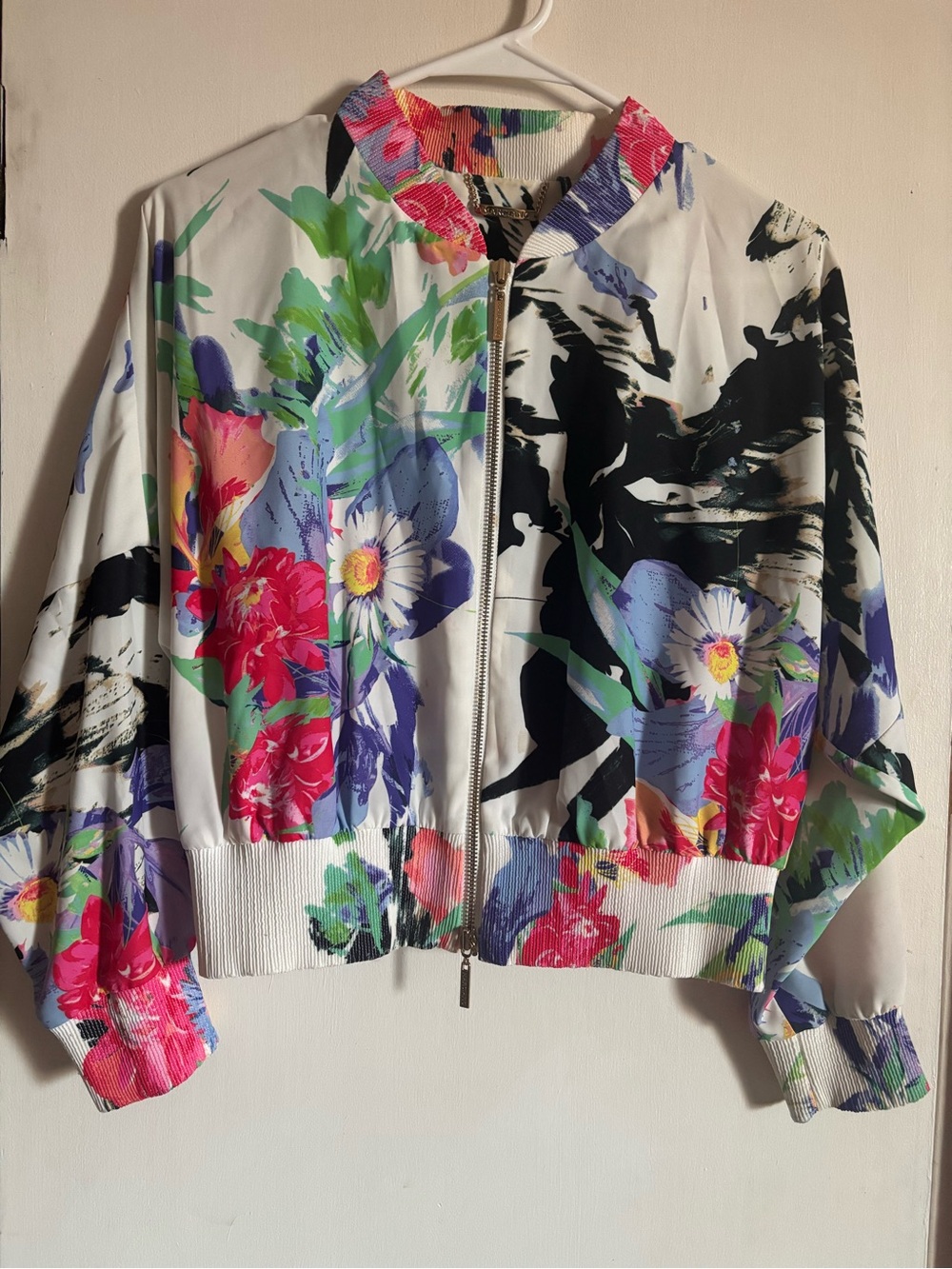 Marciano by guess Floral Zip-Front Bomber Jacket - White with Multicolor Prints